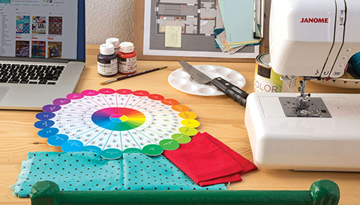 Color wheel, fabric and a sewing machine