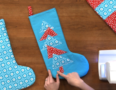 Blue and red Christmas stocking