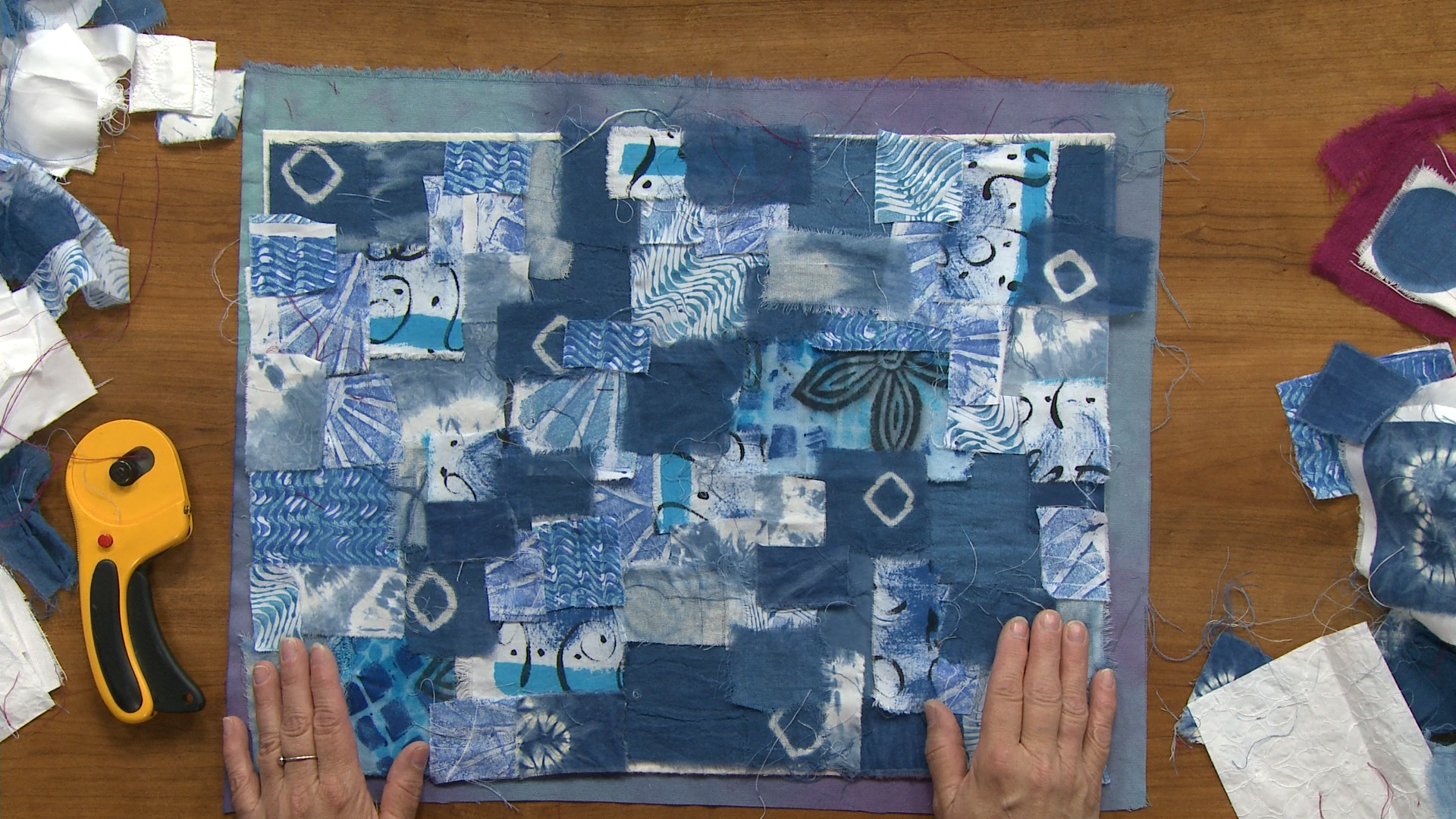 Blue fabric pieces quilt