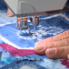Quilting on blue fabric