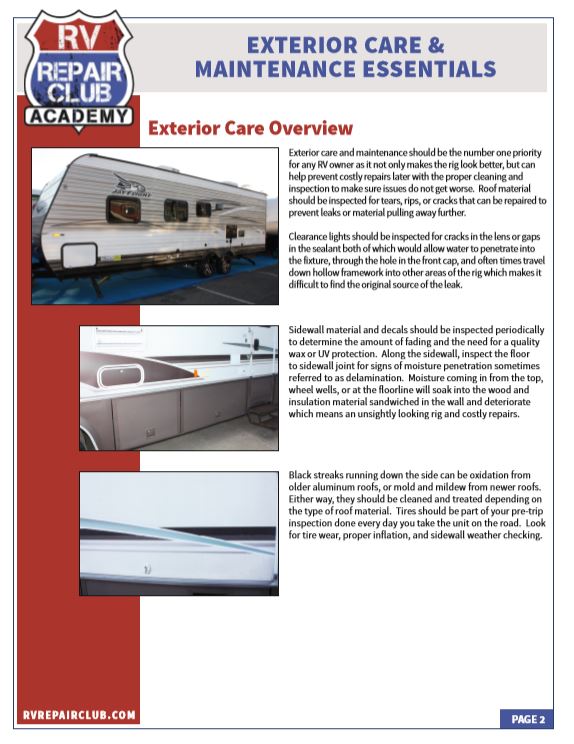 RV Repair Club Exterior Care & Maintenance Essentials Page