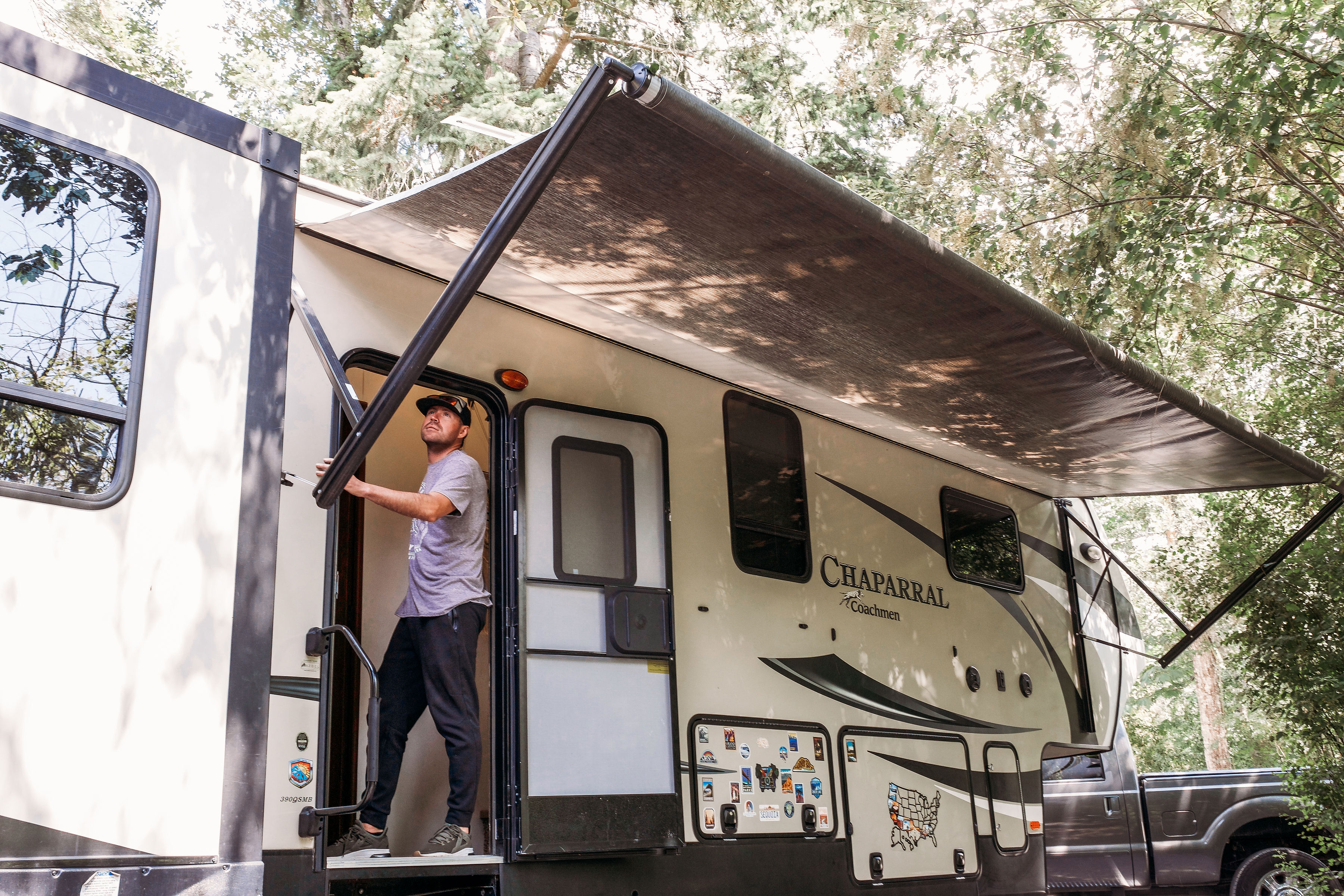 Person standing in an RV doorway