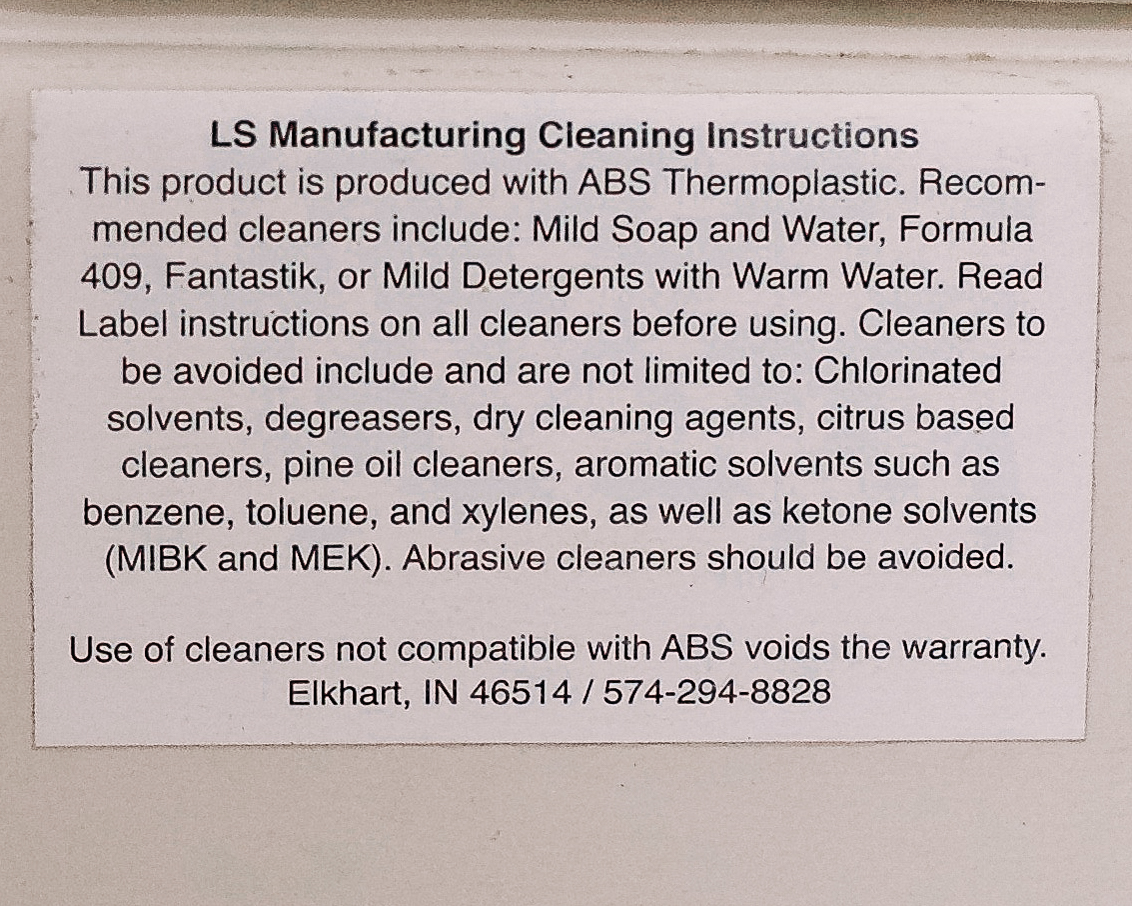 LS Manufacturing cleaning instructions