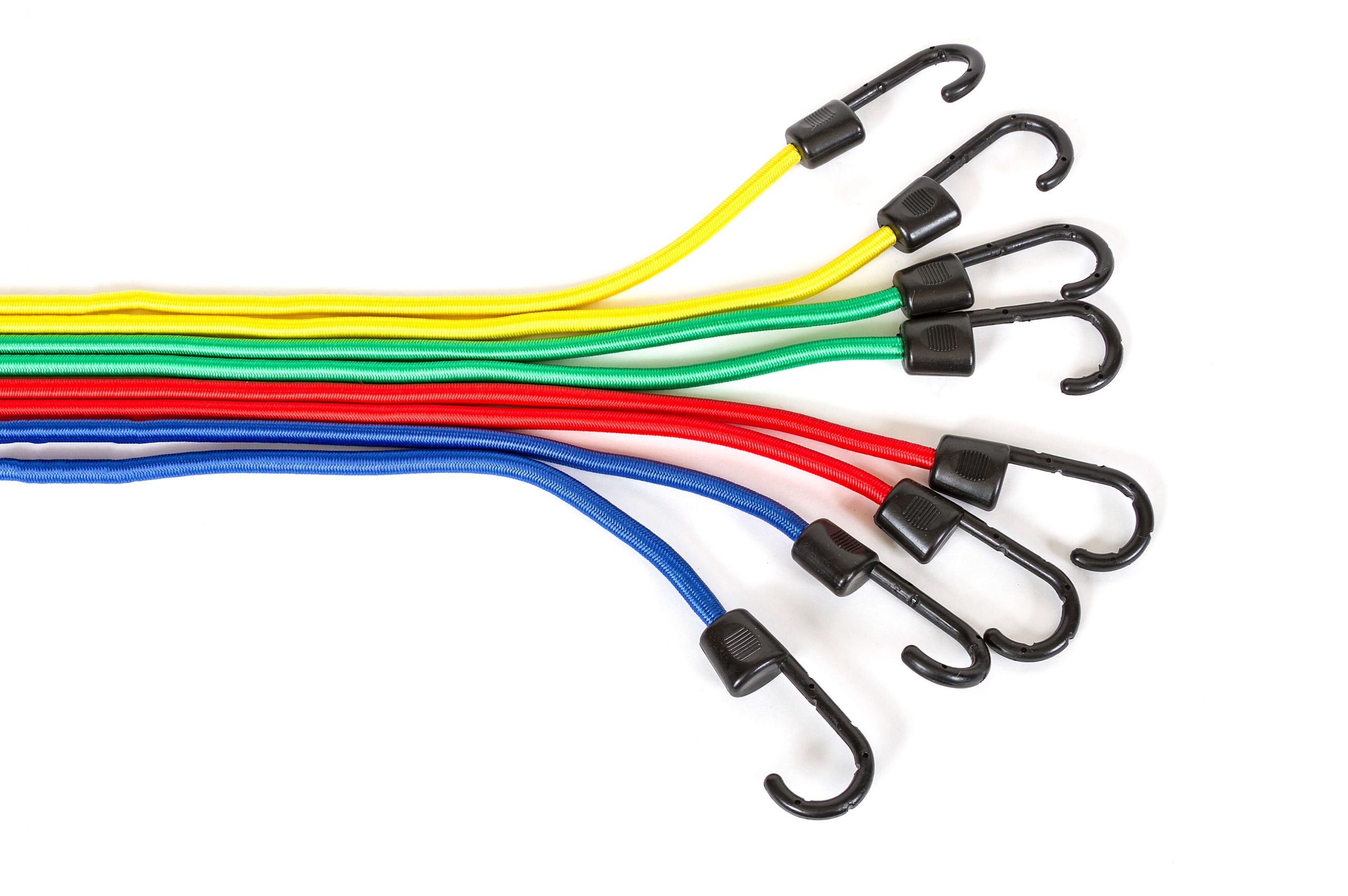 Four different color bungee cords