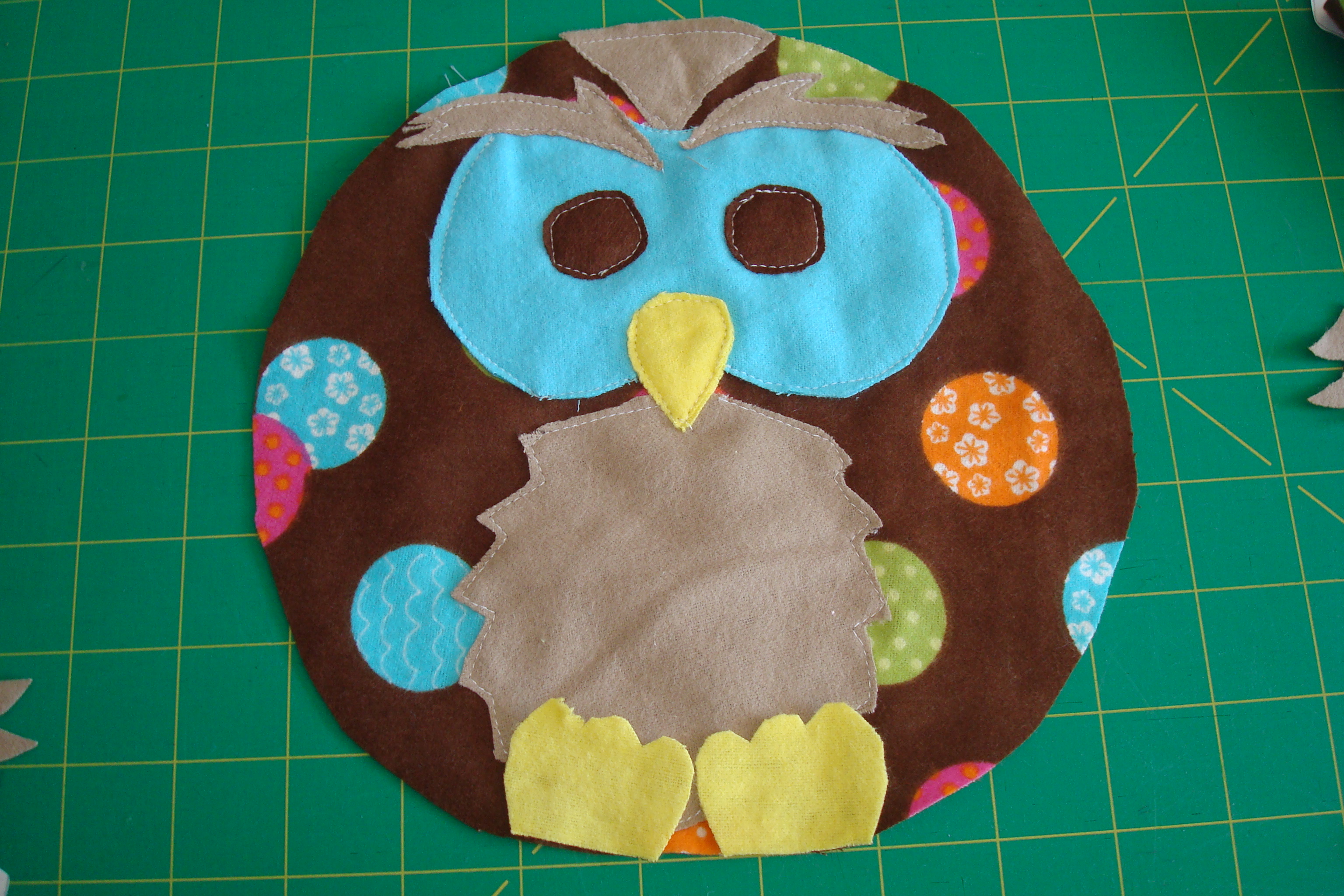 Sewn pieces to an owl toy
