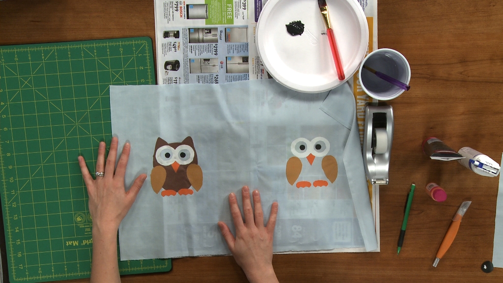 Owl stenciled on fabric