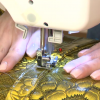 Sewing with yellow and black fabric