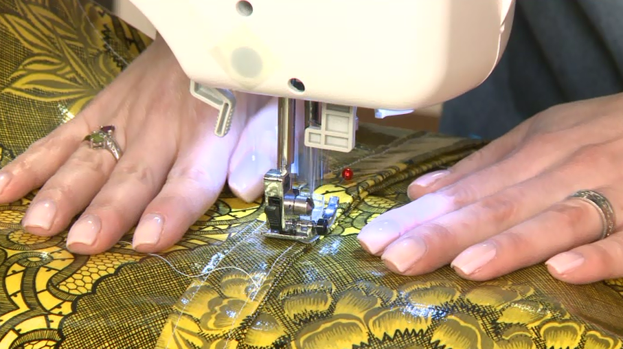 Sewing with yellow and black fabric