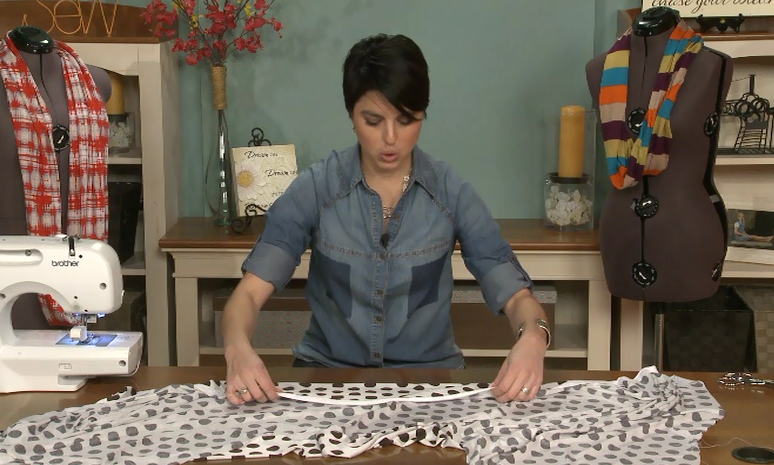 Woman working with polka dot fabric