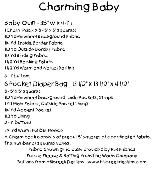Baby quilt and diaper bag item list