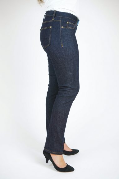 Side view of a person wearing a pair of jeans