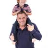 Man with a boy on his shoulders wearing polo shirts
