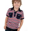 Boy wearing a striped polo shirt with pockets