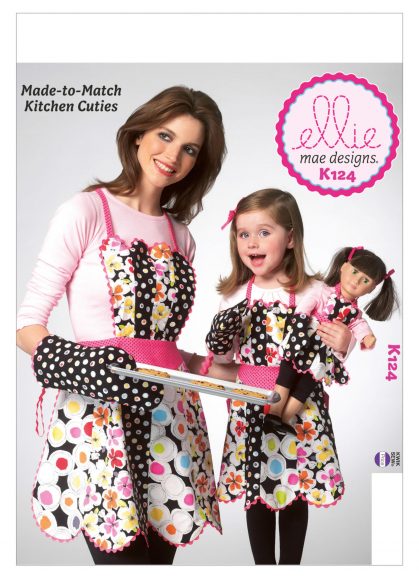 Girls and dolls scalloped apron and mitt pattern