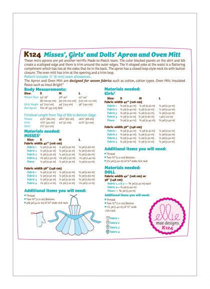 Girls and Dolls Apron and Oven mitt pattern