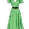Green short sleeved wrap dress with a belt