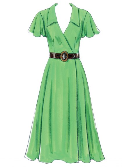 Green short sleeved wrap dress with a belt