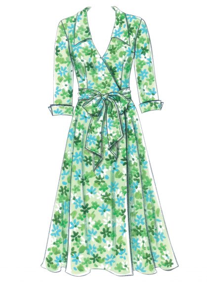 Green flower fabric wrap dress