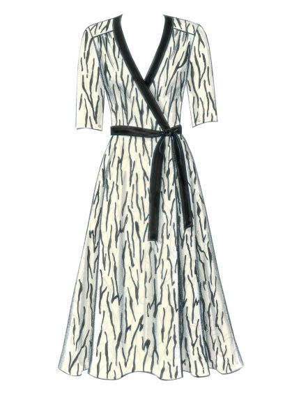 Drawing of a wrap dress with sash
