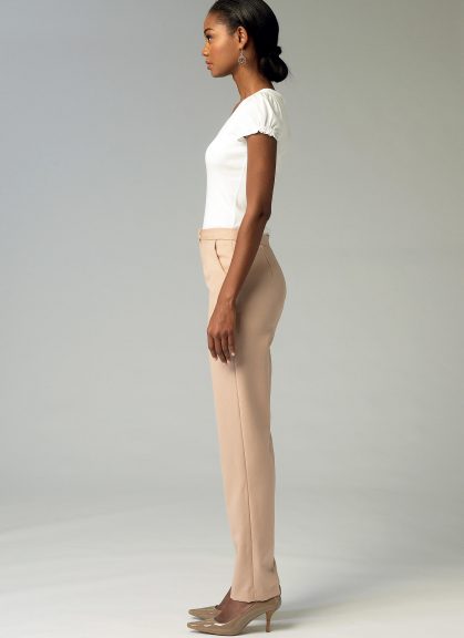 Side view of a woman in tapered pants