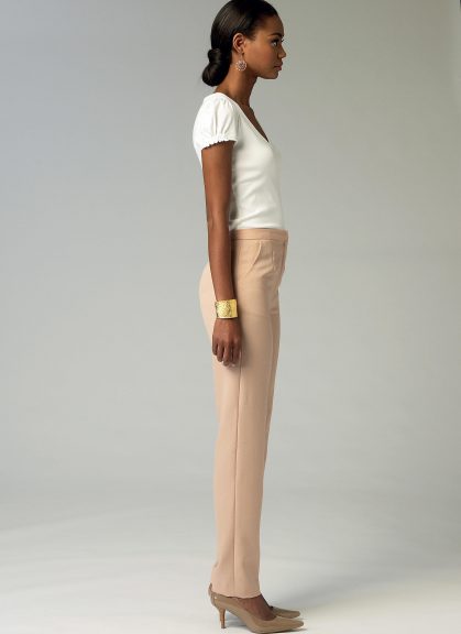Side view of woman wearing tapered pants