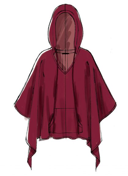 Drawing of a maroon hooded poncho