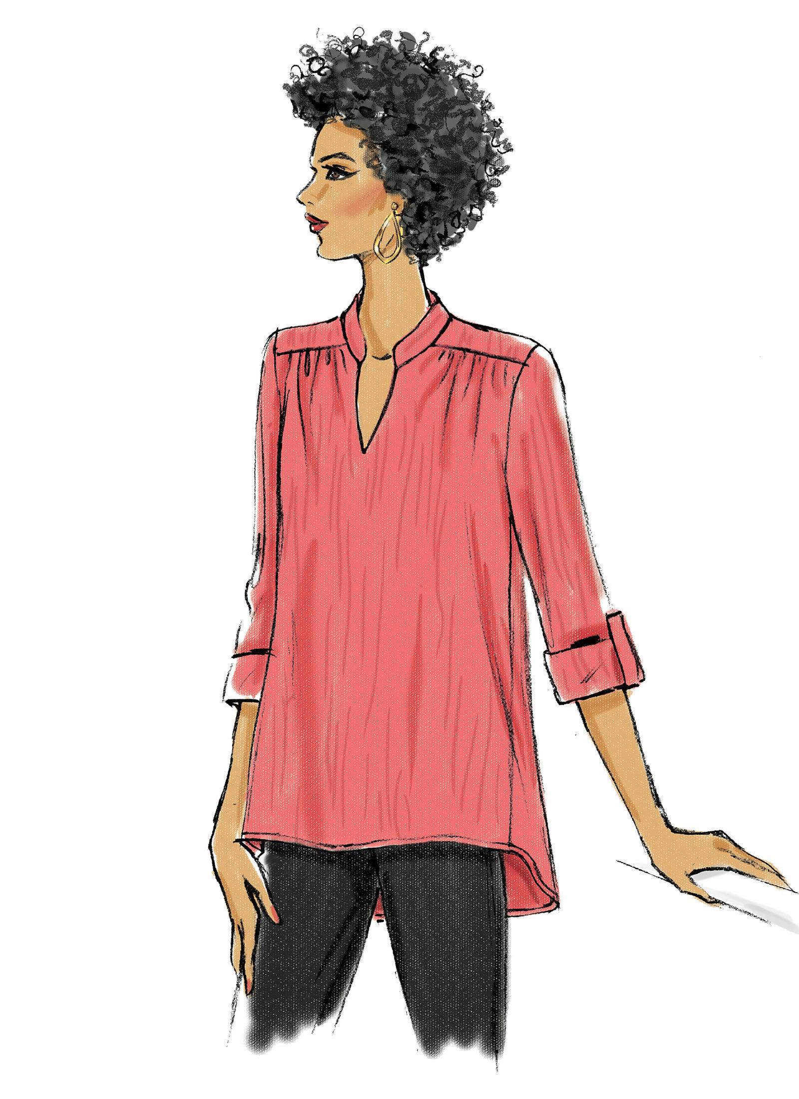 Drawing of a woman in tucked top