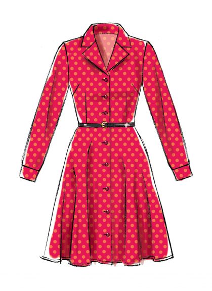 Drawing of a long sleeved shirt dress with a belt