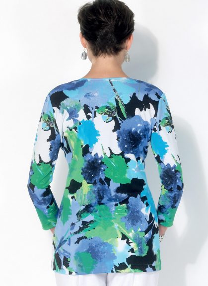 Back of a flower patterned shirt