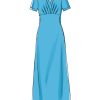 Floor length blue short sleeve dress