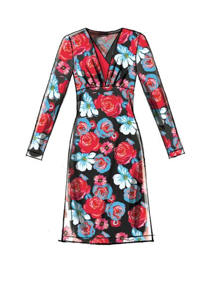 Drawing of a long sleeve floral dress