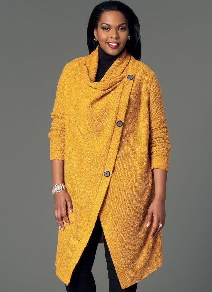 Woman wearing a long yellow sweater