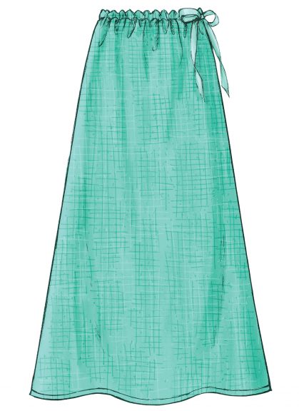 Drawing of a green gathered-waist skirt
