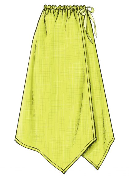 Drawing of a green gathered waist skirt