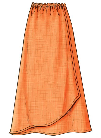 Drawing of an orange gathered-waist skirt