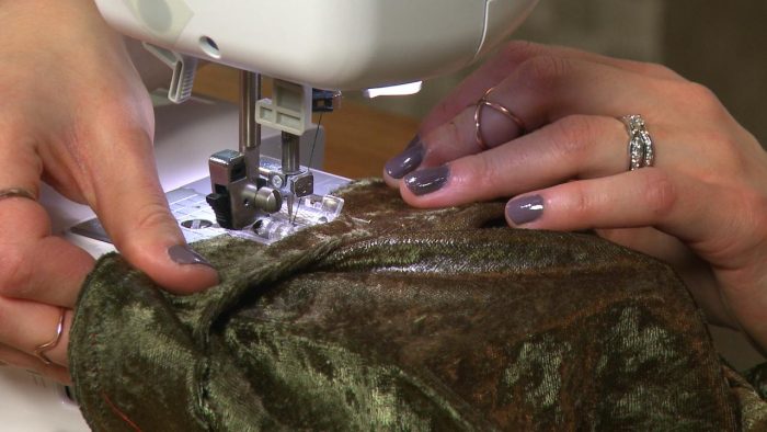Sewing green velvet