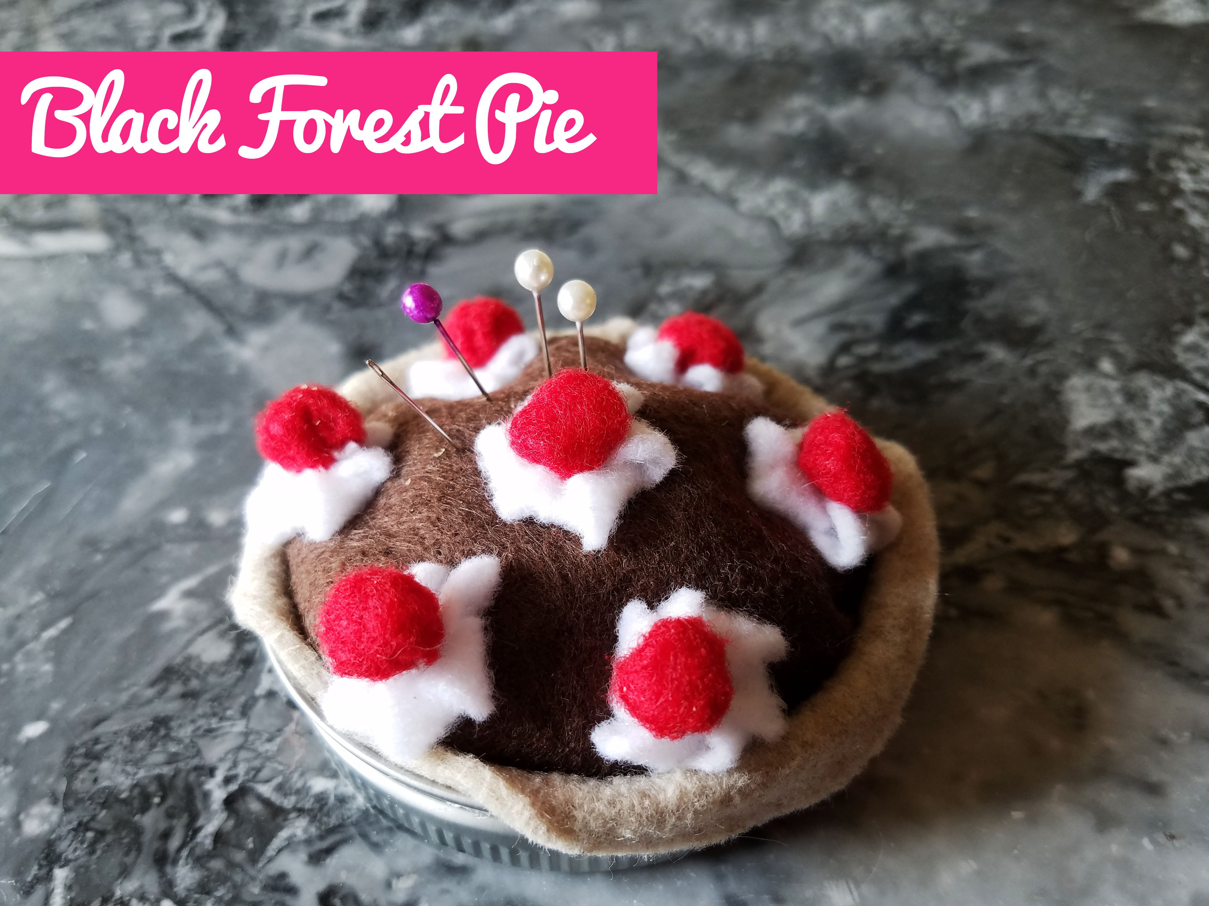 Black forest pie pincushion