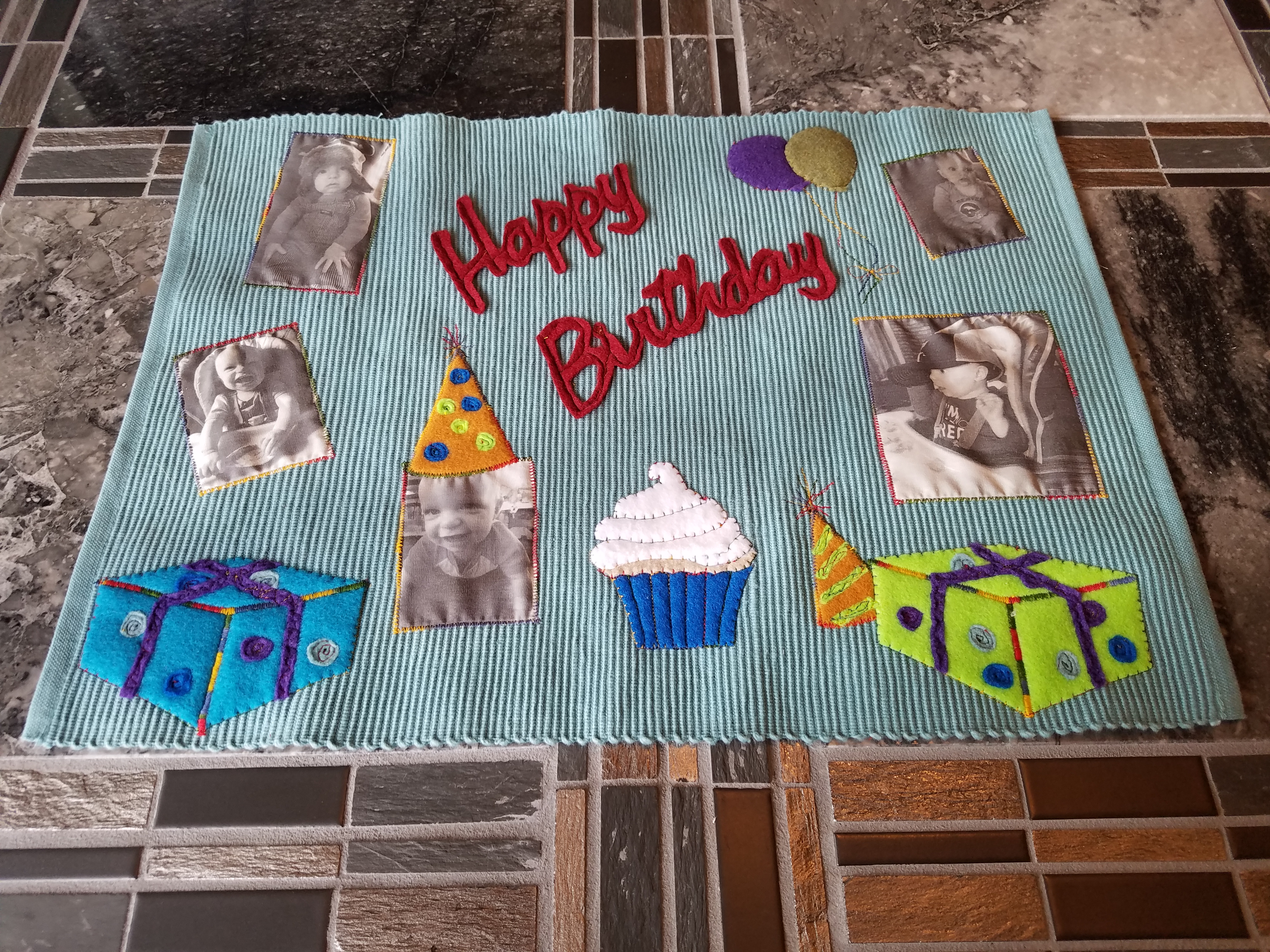 Sewn Happy Birthday placemat