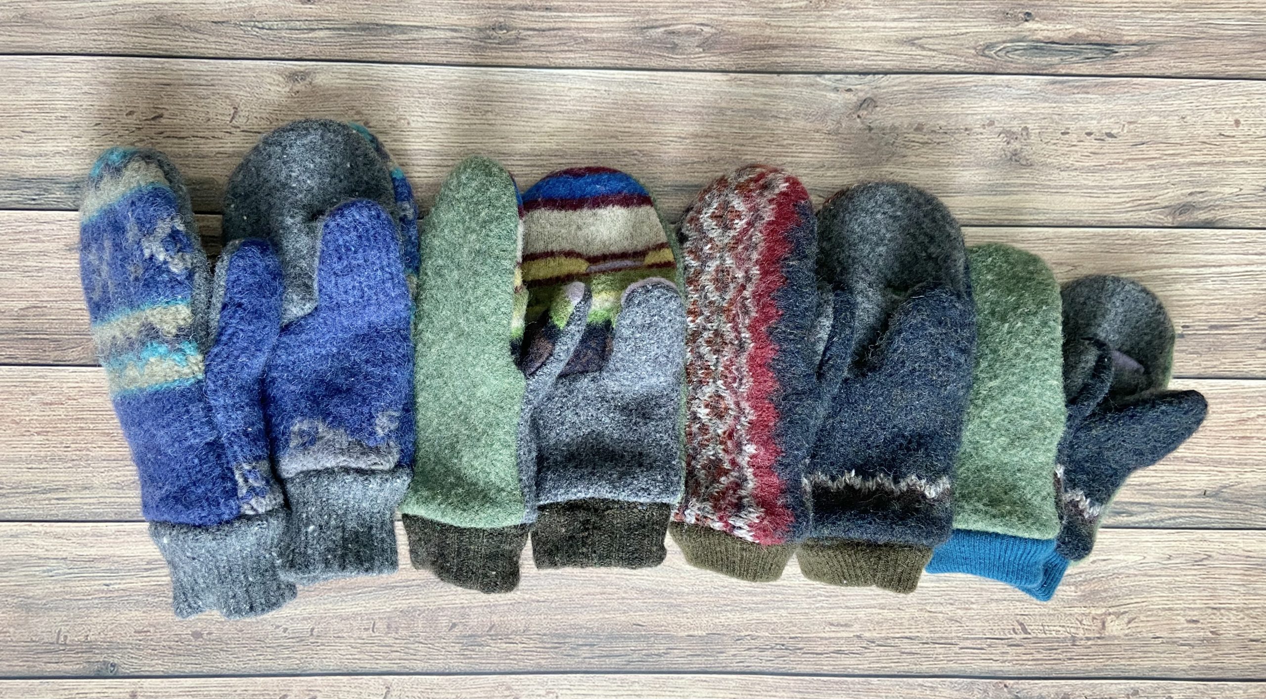 Variety of wooly mittens
