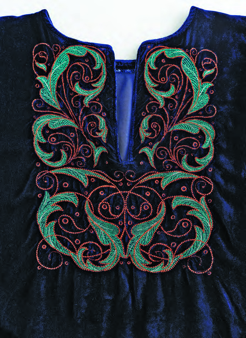 Embroidery detail around a shirt