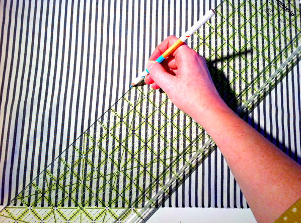 mark the fabric at 45 degrees