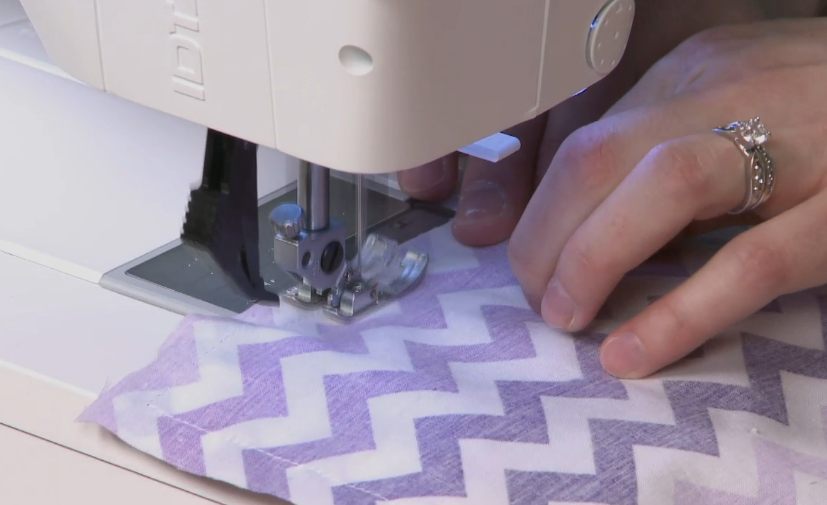 Sewing purple chevron fabric