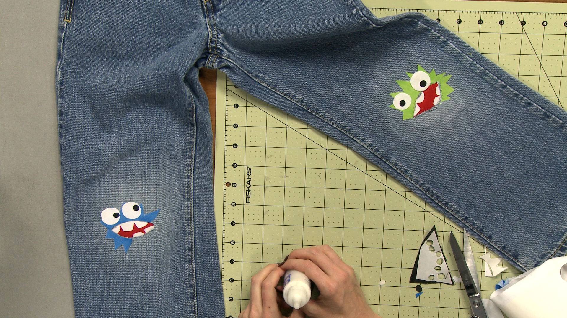 Cute monster patches on jeans