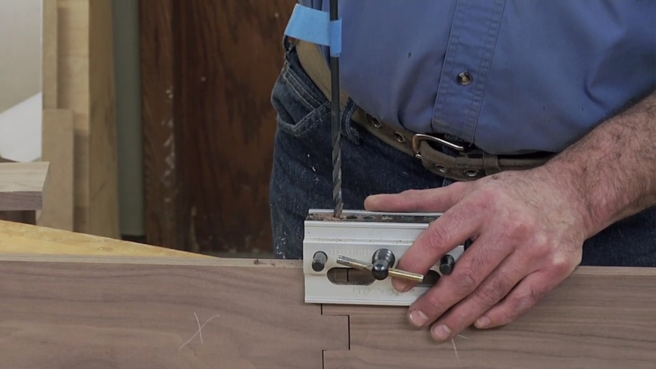 Boring the Hinge Pin into the Wooden Hinge for a Gate Leg Table
