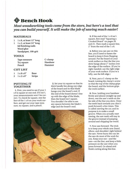 Bench hook materials and directions