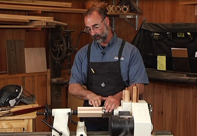 Man turning wood