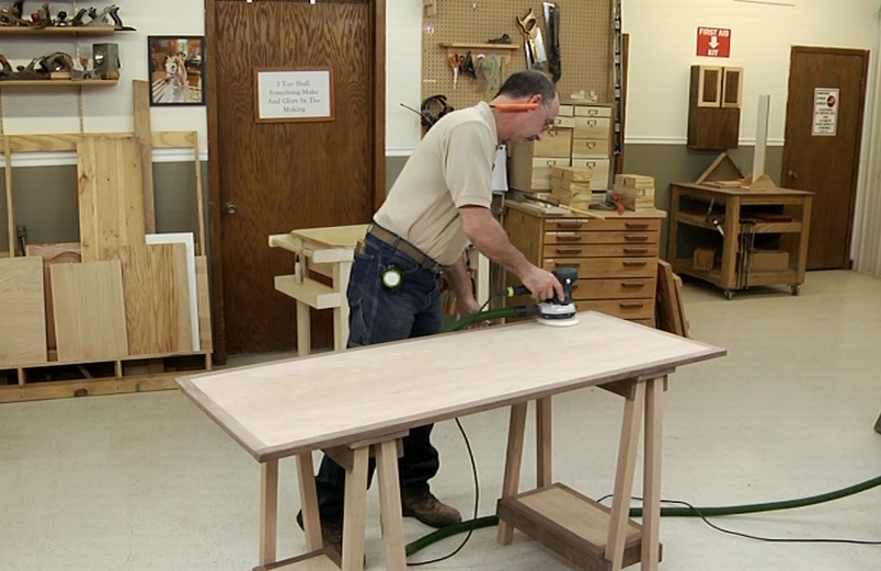 Wooden sawhorse desk