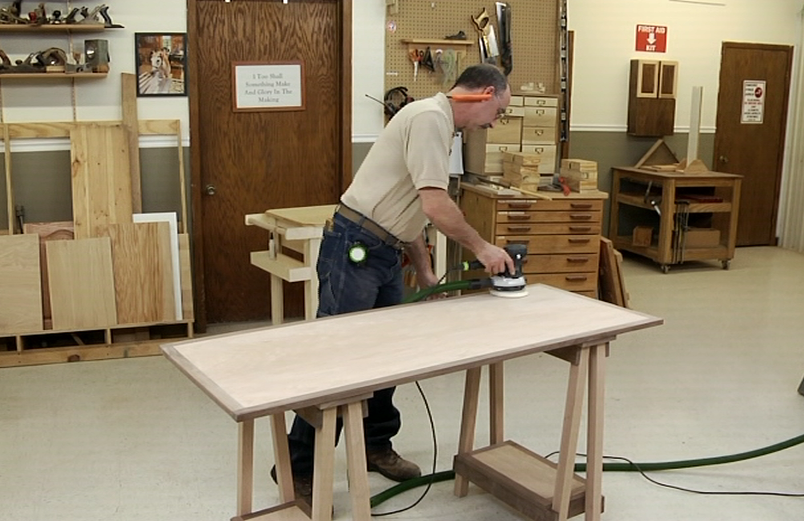 Sanding a sawhorse desk