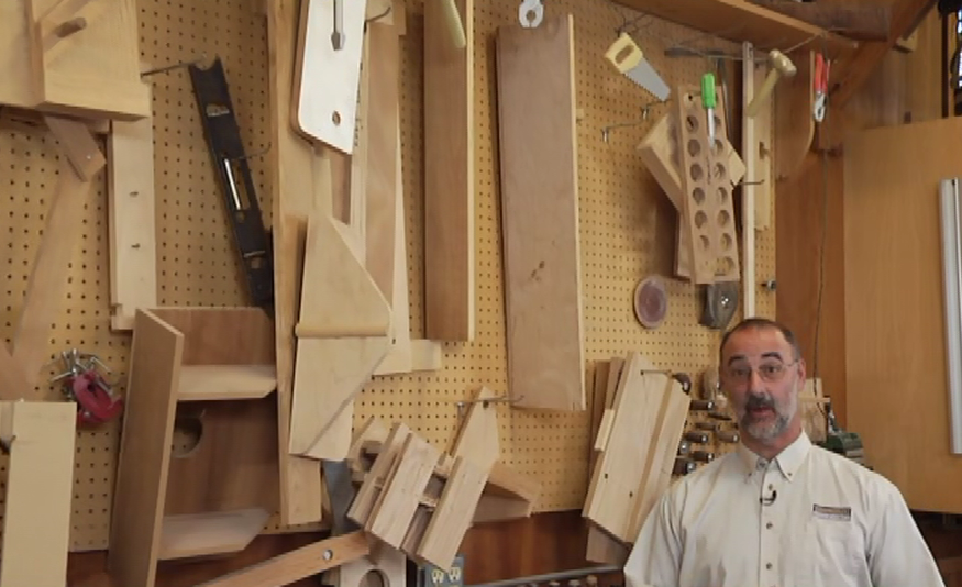 Wood pieces on a peg board