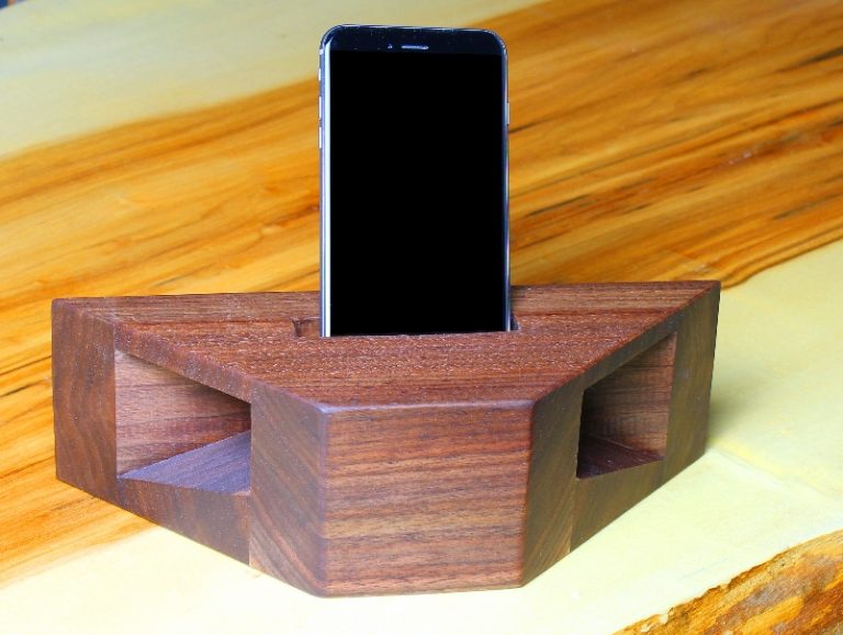 Phone in a wooden charging station